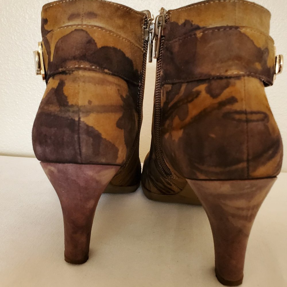 Tie dyed heels shoes booties cowgirl boots suede leather rodeo brown tan black - Picture 7 of 8